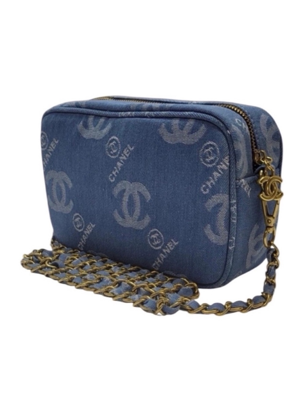CHANEL Denim Logo Camera Crossbody Bag in Blue with Gold Hardware VIP GWP